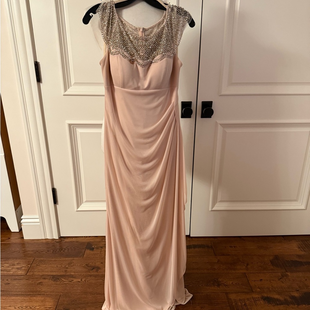 Elegant Beaded Evening Gown - Blush Color